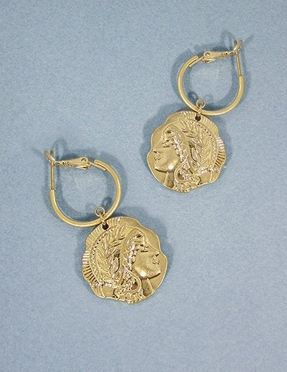 Roman, Coin style, Face, Coin, hoop earrings