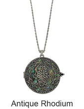 Load image into Gallery viewer, Hamsa Abalone  6 Times Magnifier Magnifying Glass Top Sliding Magnet Pendent Necklace, 30 inch plus 3 inch