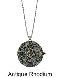 Hamsa Abalone  6 Times Magnifier Magnifying Glass Top Sliding Magnet Pendent Necklace, 30 inch plus 3 inch