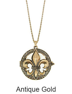 Fleur de lis 6 Times Magnifier Magnifying Glass Top Sliding Magnet Pendant Necklace, 30 inch plus 3 inch