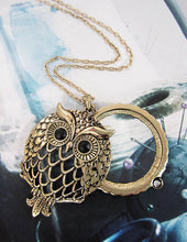 Load image into Gallery viewer, Owl 6 Times Magnifier Magnifying Glass Top Sliding Magnet Pendant Necklace, 30 inch plus 3 inch