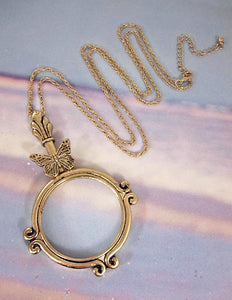 Butterfly  6 Times Magnifier Magnifying Glass Pendant Necklace, 30" plus 3"