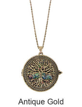 Load image into Gallery viewer, Tree of Life with Abalone  6 Times Magnifier Magnifying Glass Top Sliding Magnet Pendent Necklace, 30 inch plus 3 inch