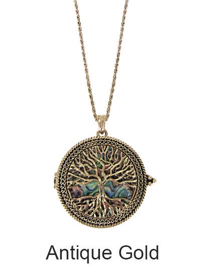 Tree of Life with Abalone  6 Times Magnifier Magnifying Glass Top Sliding Magnet Pendent Necklace, 30 inch plus 3 inch