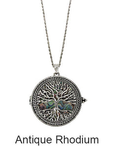 Tree of Life with Abalone  6 Times Magnifier Magnifying Glass Top Sliding Magnet Pendent Necklace, 30 inch plus 3 inch