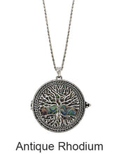 Load image into Gallery viewer, Tree of Life with Abalone  6 Times Magnifier Magnifying Glass Top Side Open Magnet Pendent Necklace, 30 inch plus 3 inch