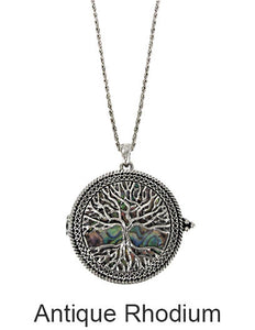 Tree of Life with Abalone  6 Times Magnifier Magnifying Glass Top Side Open Magnet Pendent Necklace, 30 inch plus 3 inch
