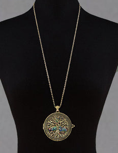 Tree of Life with Abalone  6 Times Magnifier Magnifying Glass Top Sliding Magnet Pendent Necklace, 30 inch plus 3 inch