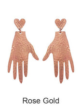 Load image into Gallery viewer, Abstract Metal Hammered Texture Hand and Heart Dangle Post Earring