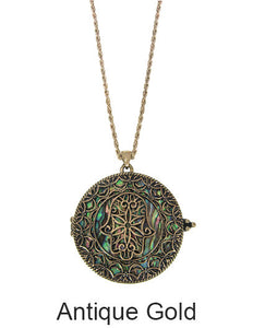 Hamsa Abalone  6 Times Magnifier Magnifying Glass Top Sliding Magnet Pendent Necklace, 30 inch plus 3 inch