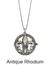 Load image into Gallery viewer, Fleur de lis 6 Times Magnifier Magnifying Glass Top Sliding Magnet Pendant Necklace, 30 inch plus 3 inch