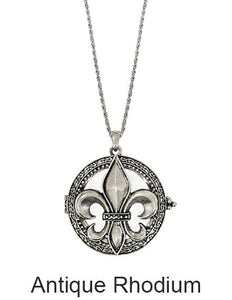 Fleur de lis 6 Times Magnifier Magnifying Glass Top Sliding Magnet Pendant Necklace, 30 inch plus 3 inch