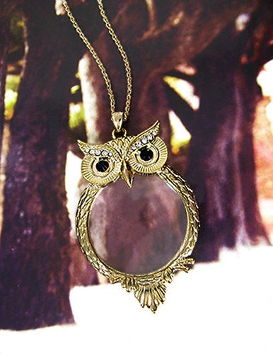 Owl 6 Times Magnifier Magnifying Glass Pendant Necklace, 30 inch plus 3 inch