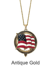 Load image into Gallery viewer, American Flag  6 Times Magnifier Magnifying Glass Top Sliding Magnet Pendant Necklace, 30 inch plus 3 inch