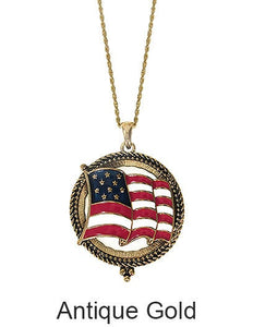 American Flag  6 Times Magnifier Magnifying Glass Top Sliding Magnet Pendant Necklace, 30 inch plus 3 inch