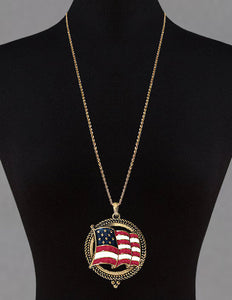 American Flag  6 Times Magnifier Magnifying Glass Top Sliding Magnet Pendant Necklace, 30 inch plus 3 inch