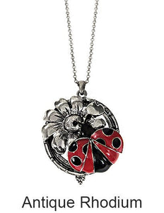 Ladybug with Flower  6 Times Magnifier Magnifying Glass Top Sliding Magnet Pendant Necklace, 30 inch plus 3 inch