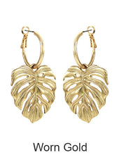 Load image into Gallery viewer, Monstera earrings Tropical plant Leaf earring Nature inspired floral leaves Hoop earrings