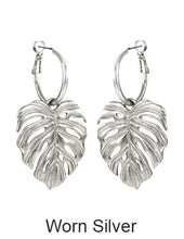 Load image into Gallery viewer, Monstera earrings Tropical plant Leaf earring Nature inspired floral leaves Hoop earrings