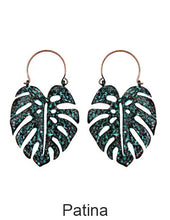 Load image into Gallery viewer, Monstera earrings Tropical plant Leaf earring Nature inspired floral leaves Hook earrings