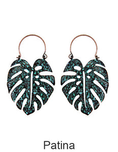 Monstera earrings Tropical plant Leaf earring Nature inspired floral leaves Hook earrings