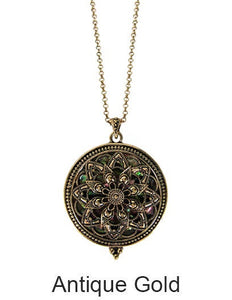 Mandala with Abalone 6 Times Magnifier Magnifying Glass Top Sliding Magnet Pendant Necklace, 30 inch plus 3 inch