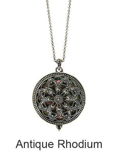 Mandala with Abalone 6 Times Magnifier Magnifying Glass Top Sliding Magnet Pendant Necklace, 30 inch plus 3 inch