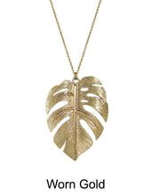 Load image into Gallery viewer, Monstera Necklace Tropical plant Leaf Necklace Nature inspired floral leaves Necklace, 30 inch plus 3 inch