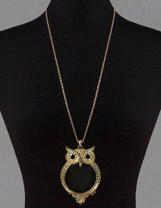 Owl 6 Times Magnifier Magnifying Glass Pendant Necklace, 30 inch plus 3 inch