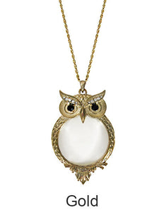 Owl 6 Times Magnifier Magnifying Glass Pendant Necklace, 30 inch plus 3 inch