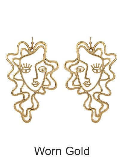 Picasso Face, Perm Girl, Abstract, face earring, Drop Dangle earring