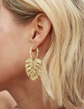 Load image into Gallery viewer, Monstera earrings Tropical plant Leaf earring Nature inspired floral leaves Hoop earrings