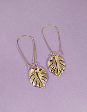 Load image into Gallery viewer, Monstera earrings Tropical plant Leaf earring Nature inspired floral leaves Hook earrings