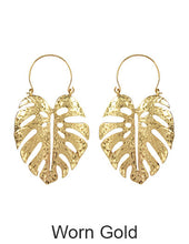 Load image into Gallery viewer, Monstera earrings Tropical plant Leaf earring Nature inspired floral leaves Hook earrings