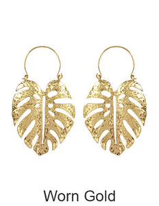 Monstera earrings Tropical plant Leaf earring Nature inspired floral leaves Hook earrings