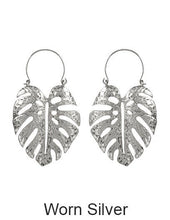 Load image into Gallery viewer, Monstera earrings Tropical plant Leaf earring Nature inspired floral leaves Hook earrings