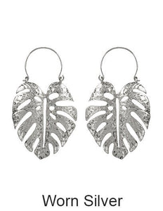 Monstera earrings Tropical plant Leaf earring Nature inspired floral leaves Hook earrings