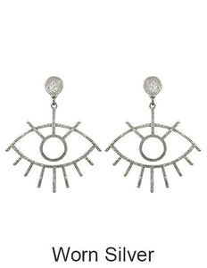 Evil Eye Wire Abstract Dangle Drop Post Earring