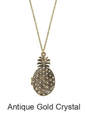 Load image into Gallery viewer, Pineapple with Cubic Zirconia Locket Pendant Necklace, 30 inch plus 3 inch