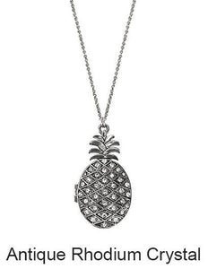 Pineapple with Cubic Zirconia Locket Pendant Necklace, 30 inch plus 3 inch