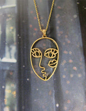 Load image into Gallery viewer, Picasso Face with Kiss Wired  Design Necklace 17 inch plus 3 inch