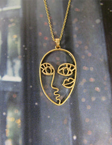 Picasso Face with Kiss Wired  Design Necklace 17 inch plus 3 inch