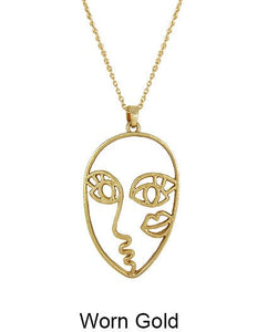 Picasso Face with Kiss Wired  Design Necklace 17 inch plus 3 inch