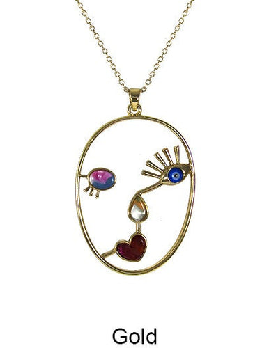 Picasso Face Evil Eye Color Stone Wired Necklace