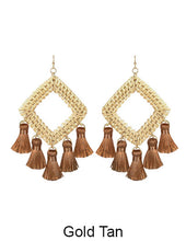 Load image into Gallery viewer, Rattan Earring Hand Woven Earring, Natural Woven earring, Straw earring, Geometric earrings, Tassel earring, Hook Earrings