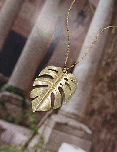 Monstera Necklace Tropical plant Leaf Necklace Nature inspired floral leaves Necklace, 30 inch plus 3 inch