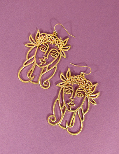 Picasso Face earring, A Girl with Flower Crown earring Drop Dangle Hook Earring