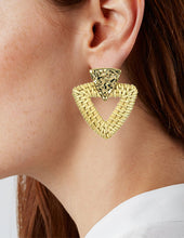 Load image into Gallery viewer, Rattan Earring Hand Woven Earring, Natural Woven earring, Straw earring, Hammed Triangle earring, Geometric earrings, Stud Earrings