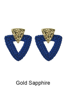Rattan Earring Hand Woven Earring, Natural Woven earring, Straw earring, Hammed Triangle earring, Geometric earrings, Stud Earrings