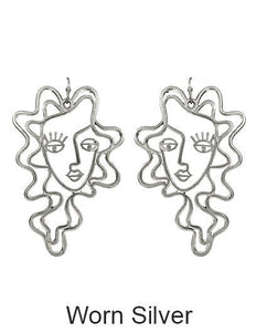 Picasso Face, Perm Girl, Abstract, face earring, Drop Dangle earring